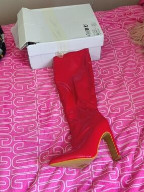 SHEIN Red Patent Over-the-Knee Stiletto Boot